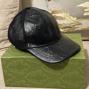 Authentic Leather Gucci GG EMBOSSED BASEBALL HAT